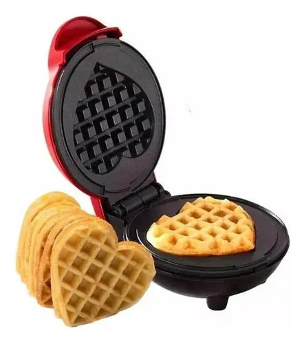 Mini Waflera Corazón 350W - Rojo ❤️ ¡Waffles caseros en minutos!