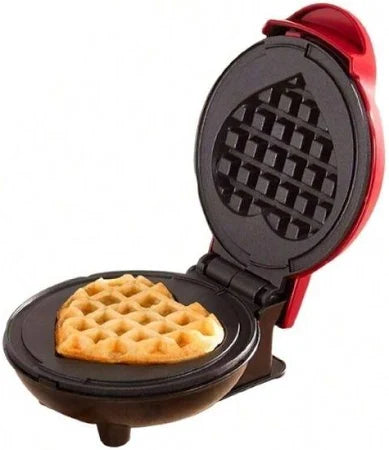 Mini Waflera Corazón 350W - Rojo ❤️ ¡Waffles caseros en minutos!