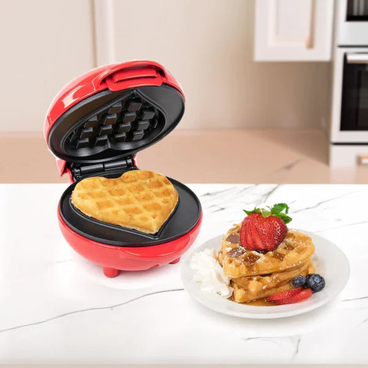 Mini Waflera Corazón 350W - Rojo ❤️ ¡Waffles caseros en minutos!
